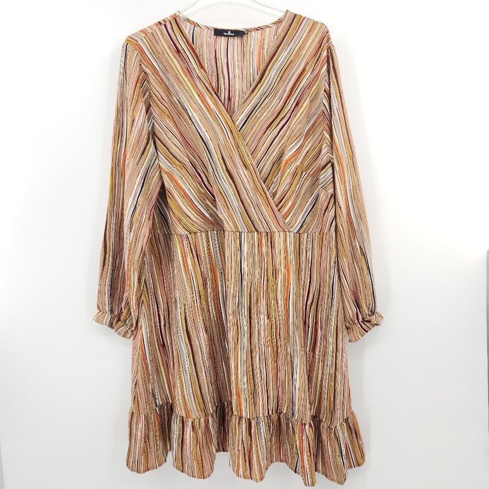 Agnes Orinda Dress Plus Size 3X Colorful Stripes Ruffle Boho Office Work Career